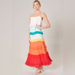 Sugarlips Taste The Rainbow Sleeveless Ruffle Maxi Dress